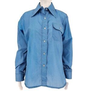 Vintage Saska Skiwear Women's Button Up Top Blue L